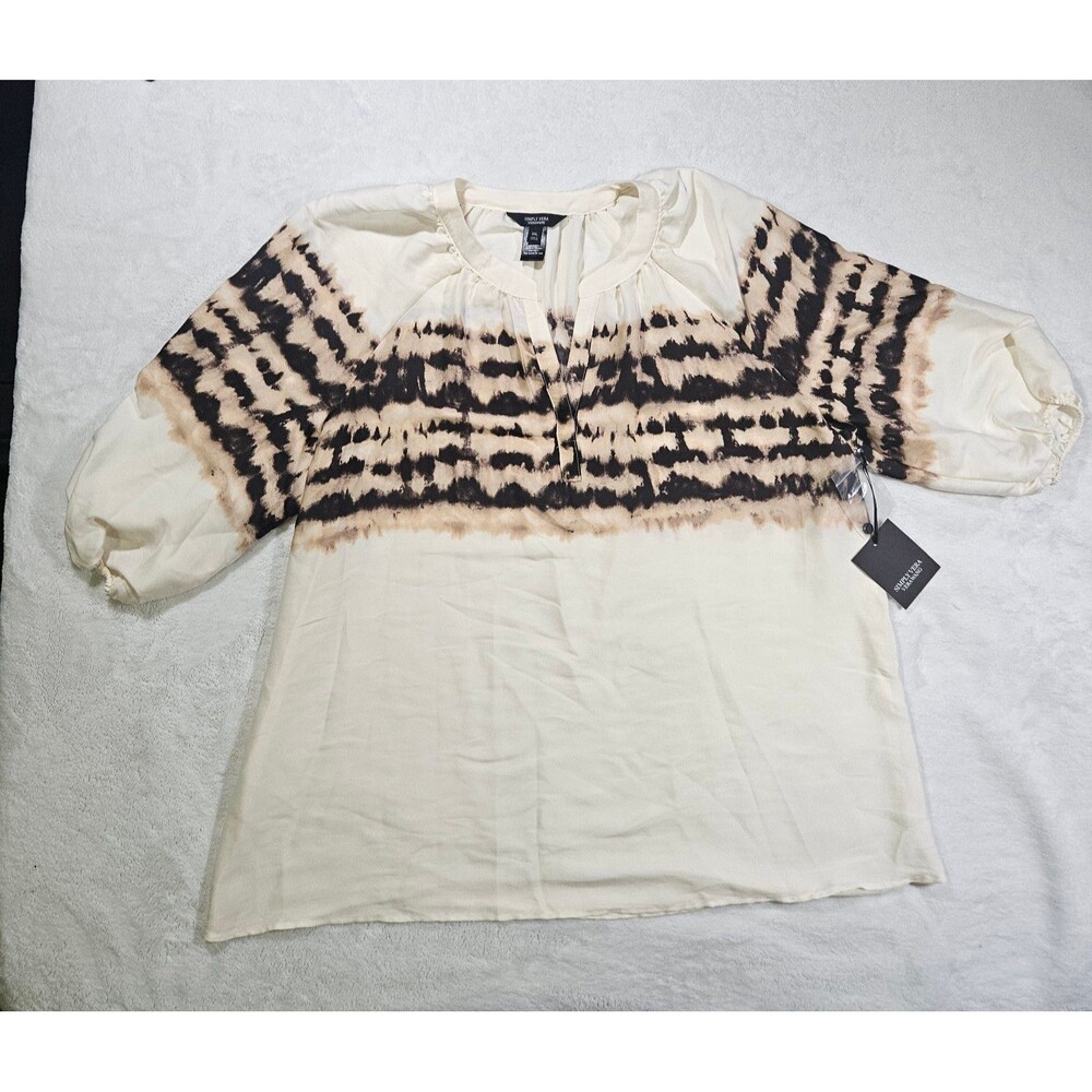 Simply Vera Vera Wang XXL Tie Dye Blouse NWT Cream Black Brown Balloon Sleeve